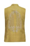 Ekam By Manish_Gold Linen Embroidered Bundi  _Online_at_Aza_Fashions