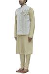 Shop_Ekam By Manish_Beige Linen Embroidered Bundi _Online_at_Aza_Fashions