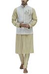 Buy_Ekam By Manish_Beige Linen Embroidered Bundi _at_Aza_Fashions