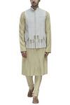 Buy_Ekam By Manish_Beige Linen Embroidered Bundi_at_Aza_Fashions