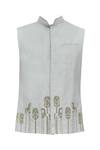Shop_Ekam By Manish_Beige Linen Embroidered Bundi_at_Aza_Fashions