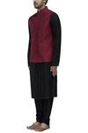 Shop_Ekam By Manish_Maroon Silk Blend Pintuck Bundi_Online_at_Aza_Fashions