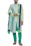 Buy_Nitesh Singh Chauhan_Green Button Front Sherwani Set _at_Aza_Fashions