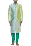 Nitesh Singh Chauhan_Green Button Front Sherwani Set _Online_at_Aza_Fashions
