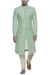 Buy_Nitesh Singh Chauhan_Green Raw Silk Embroidered Sherwani Set _at_Aza_Fashions