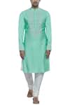 Buy_Nitesh Singh Chauhan_Green Embroidered Kurta  _at_Aza_Fashions