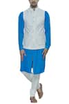 Buy_Nitesh Singh Chauhan_Blue Artificial Silk Embroidered Bundi Kurta Set  _at_Aza_Fashions