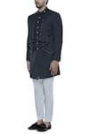 Buy_Nitesh Singh Chauhan_Black Imported Terry Rayon Draped Sherwani_Online_at_Aza_Fashions