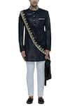 Nitesh Singh Chauhan_Black Imported Suede Draped Sherwani Set _Online_at_Aza_Fashions