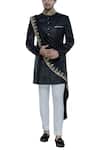 Buy_Nitesh Singh Chauhan_Black Imported Suede Draped Sherwani Set _at_Aza_Fashions