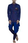 Buy_Nitesh Singh Chauhan_Blue Imported Suede Button Front Bandhgala Set_at_Aza_Fashions