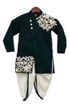 Buy_Fayon Kids_Green Cotton, Silk Sequins Embroidered Dhoti Kurta Set _at_Aza_Fashions