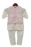 Buy_Fayon Kids_Pink Cotton, Silk Embroidery, Sequins Floral Bundi Kurta Set _at_Aza_Fashions