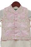 Fayon Kids_Pink Cotton, Silk Embroidery, Sequins Floral Bundi Kurta Set _Online_at_Aza_Fashions