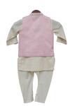 Shop_Fayon Kids_Pink Cotton, Silk Embroidery, Sequins Floral Bundi Kurta Set _at_Aza_Fashions