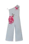 Buy Fayon Kids White Lycra Applique, Embroidery One Shoulder Jumpsuit at Aza Fashions Buy_Fayon Kids_White Lycra Applique, Embroidery One Shoulder Jumpsuit _at_Aza_Fashions