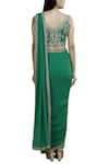 Shop_Samatvam by Anjali Bhaskar_Green Georgette Shantoon V-shaped Neckline Pre-draped Pant Saree _at_Aza_Fashions