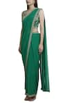 Buy_Samatvam by Anjali Bhaskar_Green Georgette Shantoon V-shaped Neckline Pre-draped Pant Saree _Online_at_Aza_Fashions