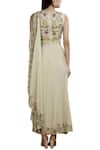 Shop_Samatvam by Anjali Bhaskar_Off White Crepe Shantoon V-shaped Embroidered Pre-draped Saree  _at_Aza_Fashions