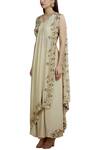 Buy_Samatvam by Anjali Bhaskar_Off White Crepe Shantoon V-shaped Embroidered Pre-draped Saree  _Online_at_Aza_Fashions