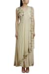 Shop_Samatvam by Anjali Bhaskar_Off White Crepe Shantoon V-shaped Embroidered Pre-draped Saree  _Online_at_Aza_Fashions