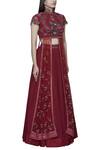 Abhishek Vermaa_Maroon Satin Embellished Kurta Lehenga Set_Online_at_Aza_Fashions