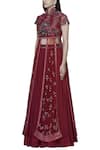 Buy_Abhishek Vermaa_Maroon Satin Embellished Kurta Lehenga Set_Online_at_Aza_Fashions