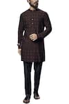 Buy_BUBBER COUTURE_Brown Cotton Silk Woven Kurta  _at_Aza_Fashions