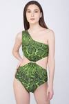 Buy_Kai Resortwear_Green Polyamide One Shoulder Monokini Swimsuit_at_Aza_Fashions