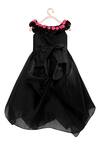 Shop_Pinkcow designs pvt ltd_Black Silk Fabric Flowers Embellished Draped Gown _at_Aza_Fashions