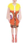 Buy_Manish Arora_Orange Faux Fur Round Badge Long Jacket  _at_Aza_Fashions