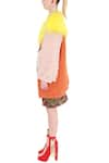 Manish Arora_Orange Faux Fur Round Badge Long Jacket  _Online_at_Aza_Fashions