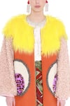 Buy_Manish Arora_Orange Faux Fur Round Badge Long Jacket  _Online_at_Aza_Fashions