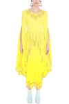 Buy_Manish Arora_Yellow Silk Georgette Round Embellished Midi Dress  _at_Aza_Fashions