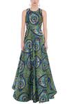 Buy_Manish Arora_Green Brocade Silk Round Gown _at_Aza_Fashions