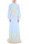 Buy_Manish Arora_Blue Crepe Polo Neck Embellished Gown  _at_Aza_Fashions