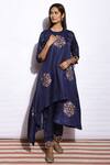 Buy Swati Vijaivargie Blue Kurta Silk Pant Linen Round Embroidered Asymmetric Set at Aza Fashions Buy_Swati Vijaivargie_Blue Kurta Silk Pant Linen Round Embroidered Asymmetric Set _at_Aza_Fashions