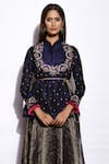 Buy_Swati Vijaivargie_Blue Kurta Silk Skirt Linen Satin Band Collar Embroidered Set _Online_at_Aza_Fashions