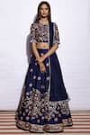 Buy_Swati Vijaivargie_Blue Silk Round Embroidered Bridal Lehenga Set _at_Aza_Fashions