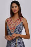 Buy_Swati Vijaivargie_Blue Linen Satin V-shaped Neckline Printed Jumpsuit _Online_at_Aza_Fashions