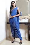 Buy_Anju & Harleen_Blue Georgette Embroidered Pre-draped Saree With Blouse_at_Aza_Fashions