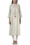 Shop_Aditi Beriwala_White Organic Cotton Stand Collar Embroidered Kurta _Online_at_Aza_Fashions