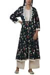Buy_Aditi Beriwala_Blue Organic Cotton Outer Kurta V Neck Inner Kurta Round Printed _at_Aza_Fashions