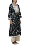 Aditi Beriwala_Blue Organic Cotton Outer Kurta V Neck Inner Kurta Round Printed _Online_at_Aza_Fashions