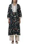 Buy_Aditi Beriwala_Blue Organic Cotton Outer Kurta V Neck Inner Kurta Round Printed _Online_at_Aza_Fashions