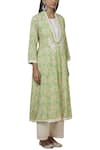 Aditi Beriwala_Green Organic Cotton Outer Kurta V Neck Inner Kurta Round Printed _Online_at_Aza_Fashions