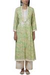 Buy_Aditi Beriwala_Green Organic Cotton Outer Kurta V Neck Inner Kurta Round Printed _Online_at_Aza_Fashions