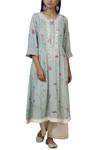 Buy_Aditi Beriwala_Blue Organic Cotton Round Embroidered Kurta _at_Aza_Fashions