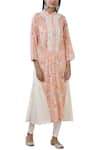 Buy_Aditi Beriwala_Peach Organic Cotton Stand Collar Printed Kurta  _at_Aza_Fashions