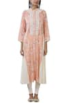 Buy_Aditi Beriwala_Peach Organic Cotton Stand Collar Printed Kurta  _Online_at_Aza_Fashions